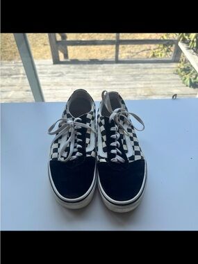 Vans Checker Low-Top Skate Sneakers in Black & White